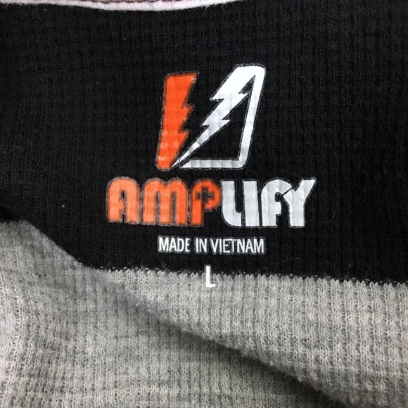 AMPLIFY Thermal Shirt Waffle Knit Long Sleeve Stripe Black Grey Burgundy Large - Picture 6 of 8